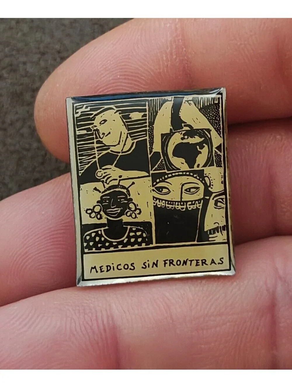 1990s Médicos Sin Fronteras (Doctors Without Borders) Silver Tone Enamel Pin